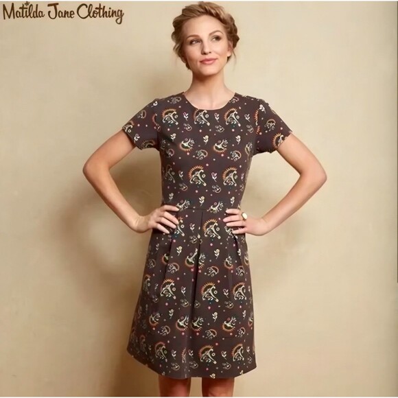 Matilda Jane Dresses & Skirts - Matilda Jane Maja Ponte Brown Floral Dress size Medium